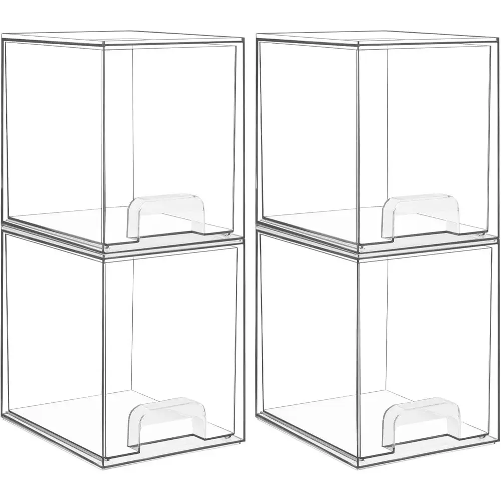 

Прозрачные штабелируемые ящики для хранения 7.6 H, набор из 4 пластиковых органайзеров для ухода за кожей, косметики, косметических принадлежностей, идеально подходят для туалетного столика