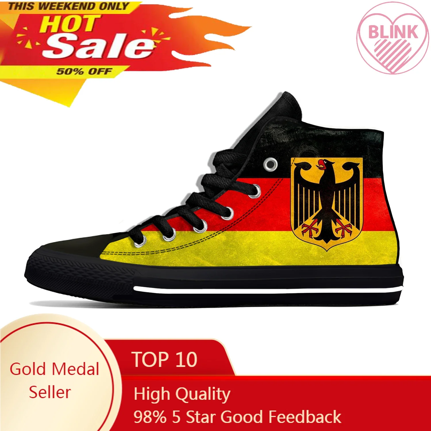 

Hot German Germany Republic Flag Patriotic Fashion Casual Shoes High Top Lightweight Men Women Sneakers Breathable Board Shoes