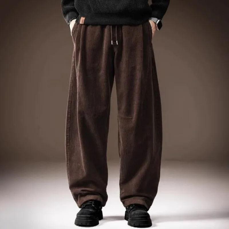 Pantalones de pana de corte amplio para hombre, con cordón ajustable en la cintura, cintura elástica, corte holgado, estilo casual, largos y con bolsillos.