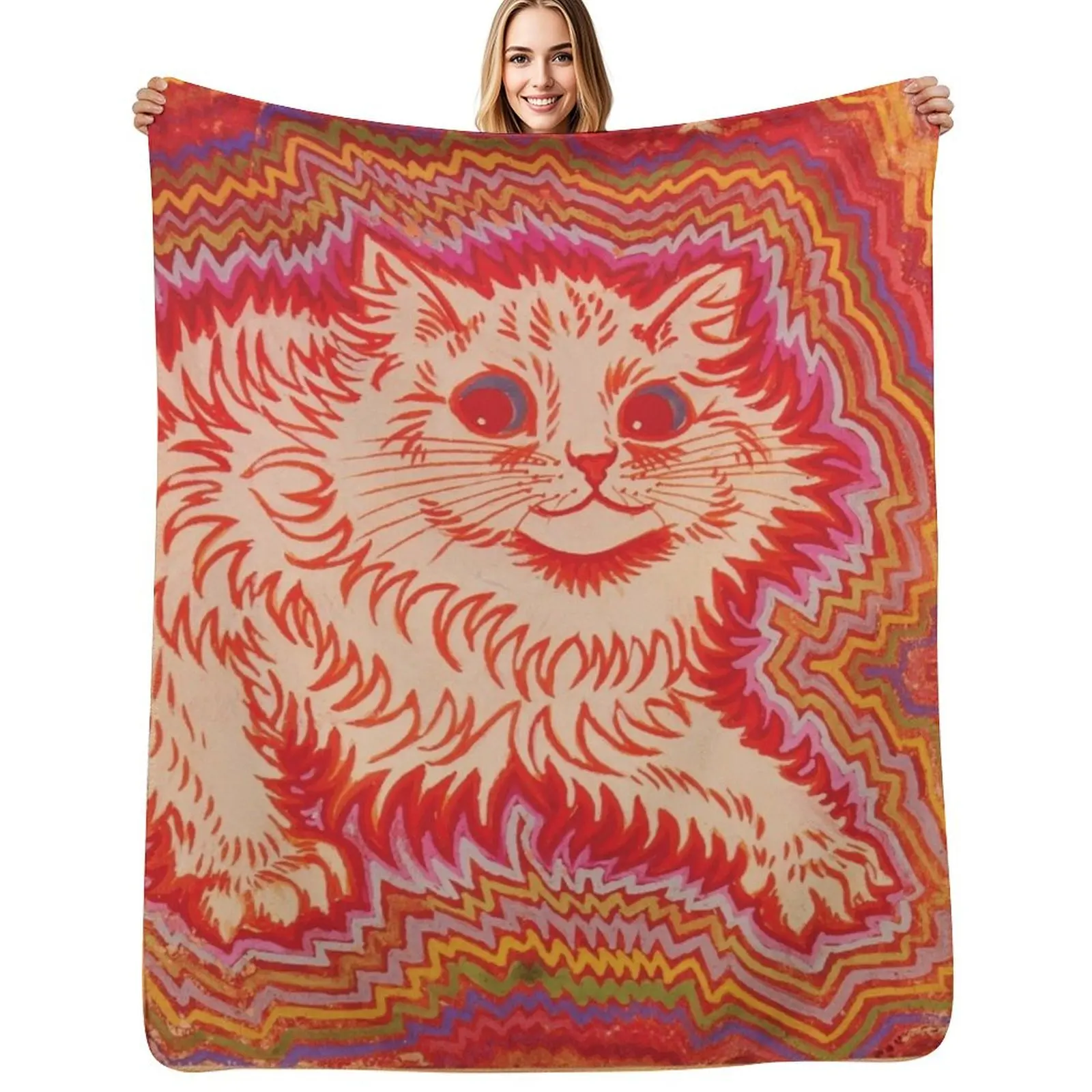 

Louis Wain Orange Psychadelic Cat Throw Blanket Soft Solid Color Blanket for Couch Bed