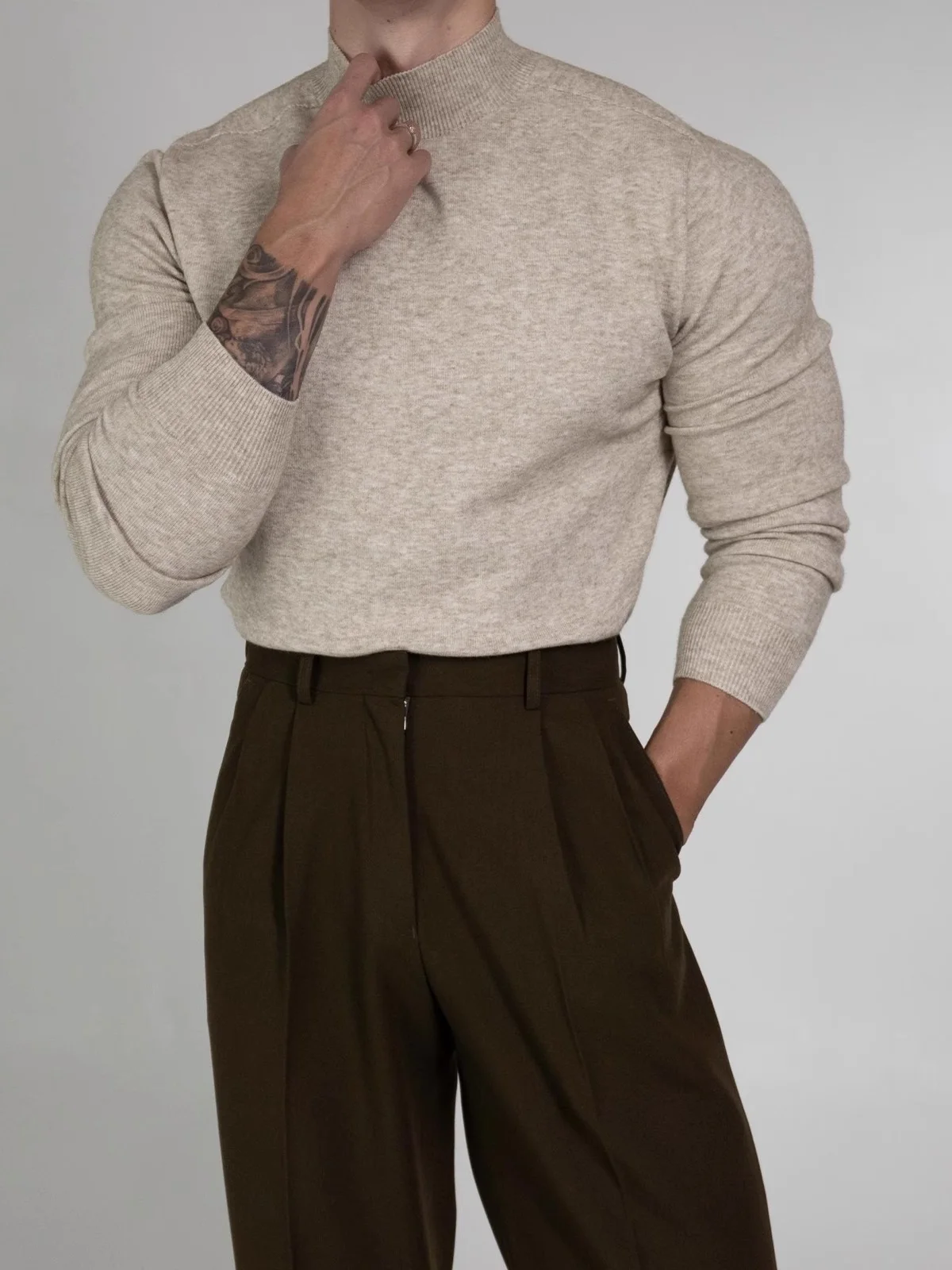 

Мужской вязаный свитер в стиле ретро-американский с высоким воротником, осенне-зимний, универсальный, приталенный, на подкладке, базовый