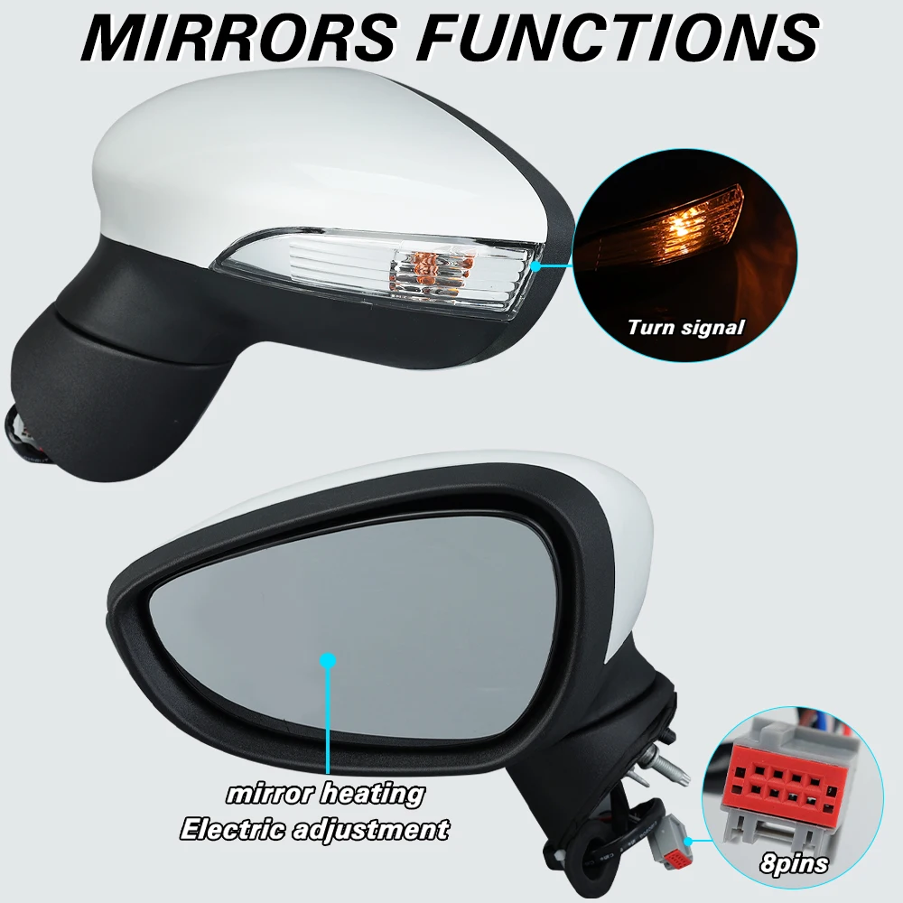 مجموعة مرآة الرؤية الخلفية لفورد فييستا 2008 2009 2010 2011 2012 الأبيض دليل للطي ساخنة الباب الجانب مرآة اكسسوارات السيارات