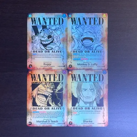 One Piece TCG OPCG English Character card 4 Emperors Wanted Poster Luffy Shanks Teach Buggy Textured Foil Card