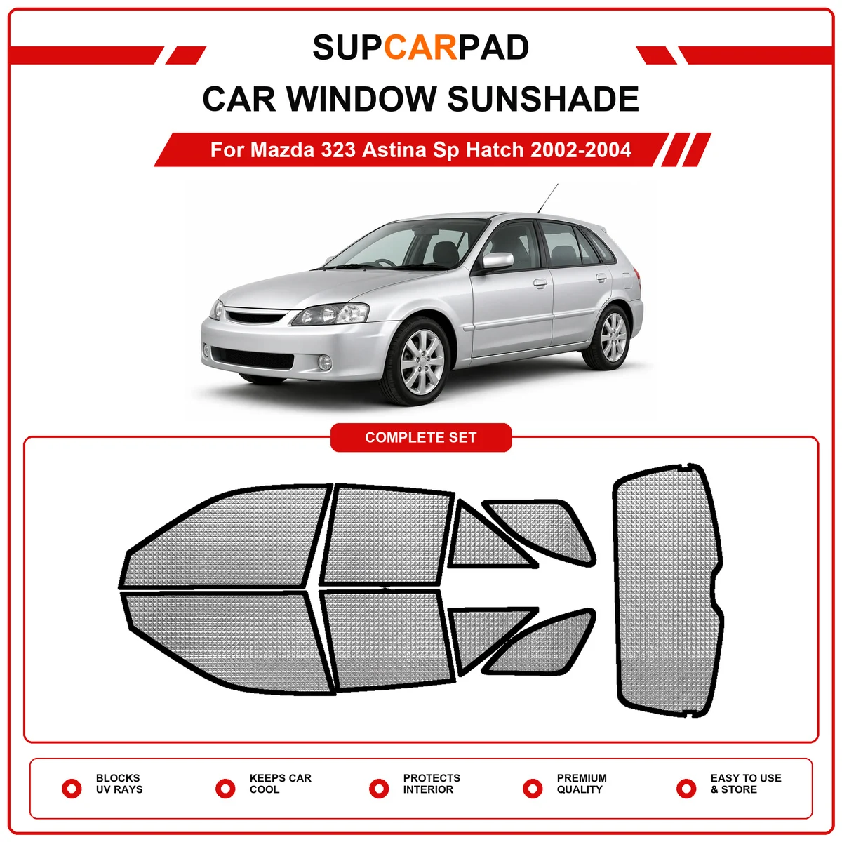 Для Mazda 323 Astina Sp Hatch 2002-2004 годов выпуска, предварительно вырезанный автомобильный солнцезащитный экран для окон, анти-УФ защита.