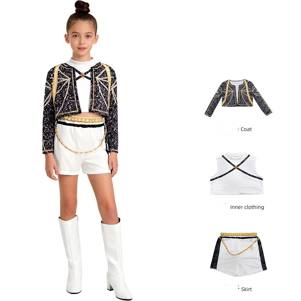 

Anime Pop Singer Costume 3-Piece Set - Fashionable Shorts, Jacket & Top for Cosplay, Stage Performance, Festival and Dance Party