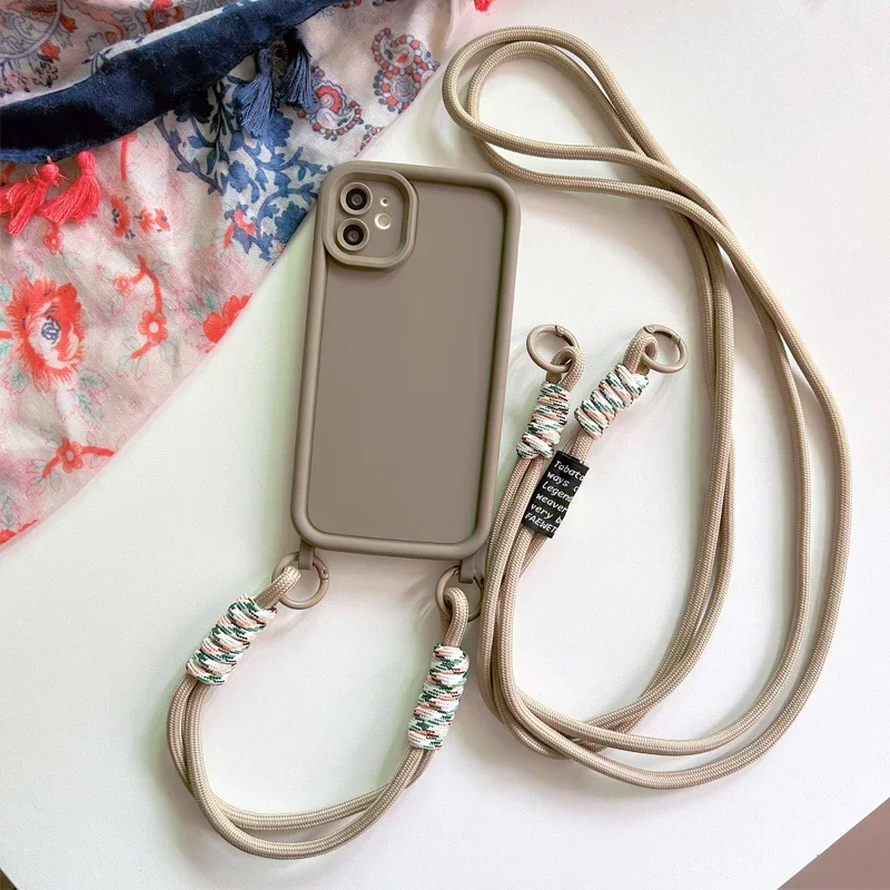 Crossbody strap Lanyard Necklace Wrist Strap Silicone Case For iphone 17 Air 16 16E 15 14 12 11 13 Pro Max Plus Cover