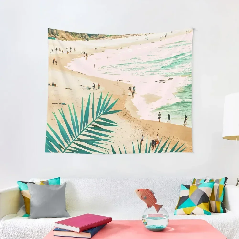 

Beach Weekend | Pastel Ocean Sea Tropical Travel | Scenic Sand Palm People Boho Vacation Tapestry Decorative Paintings Tapestry