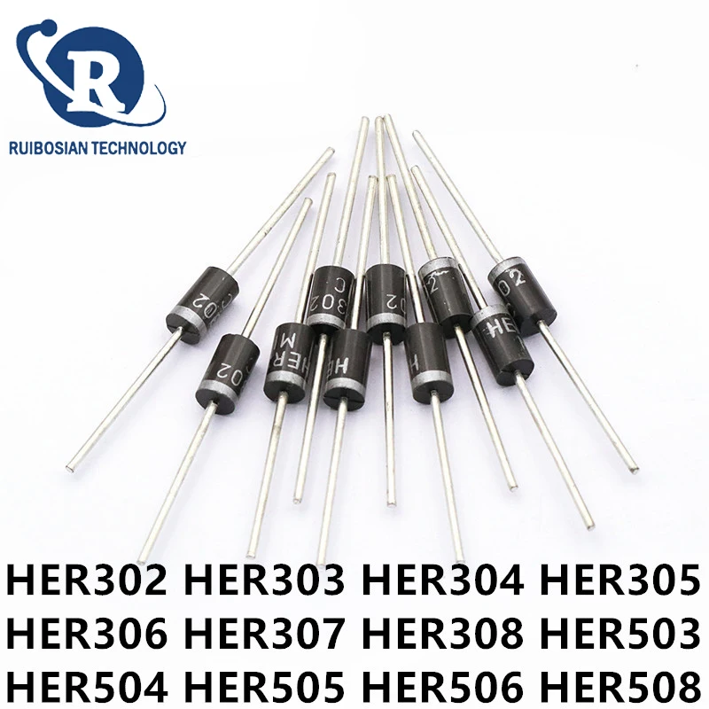 20PCS HER508 Fast Recovery Diode HER302 HER303 HER304 HER305 HER306 HER307 HER308 HER503 HER504 HER505 HER506 HER507 DO-27