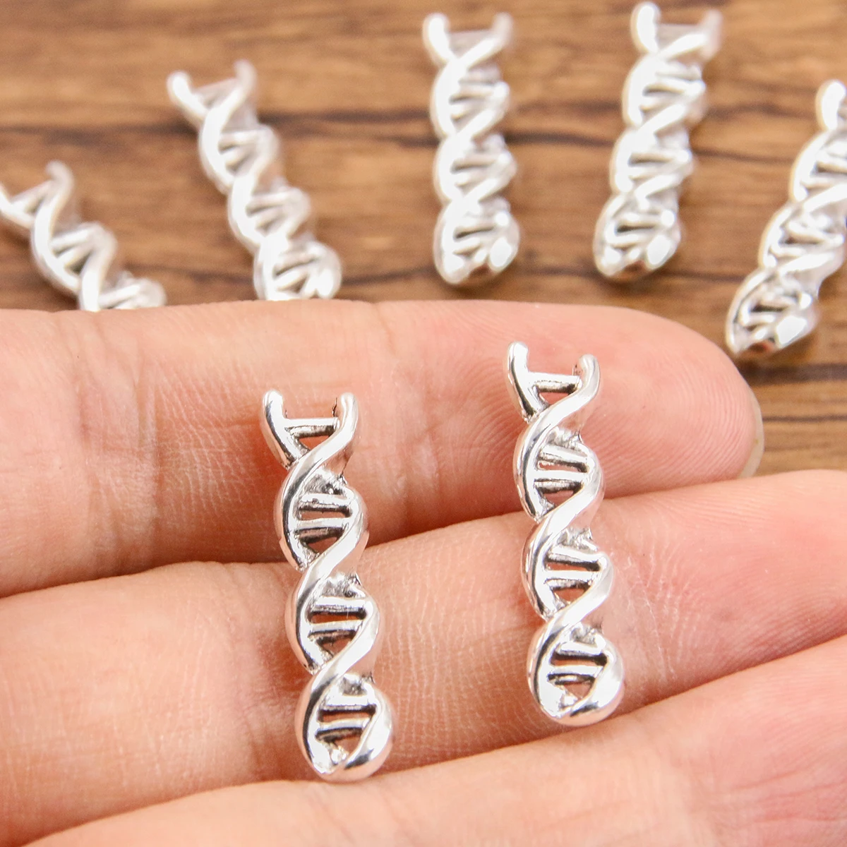 20PCS 7*28mm DNA Pendants Antique Silver Plated Science Gene Helix Charms DIY Supplies Jewelry Accessories