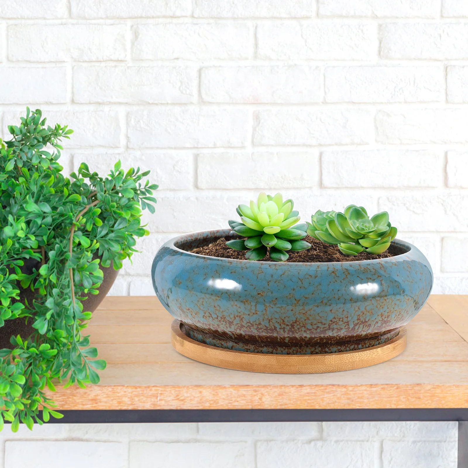 

2 set 2 Sets Ceramic Flower Pot Indoor Succulent Planters Decorative Balcony Planter Pots Drainage Hole Retro Design Household