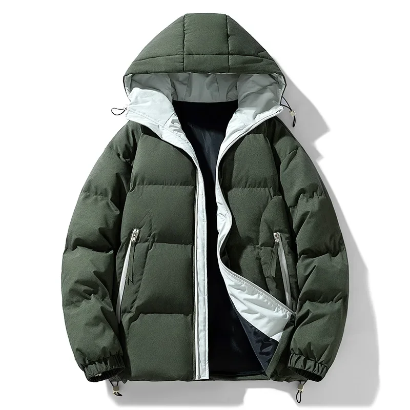 

Quality Comfort Men Parkas Coats Winter Windproof Hooded Male Clothes Solid Color Warm Cotton Jacket for Men Thicken All-match