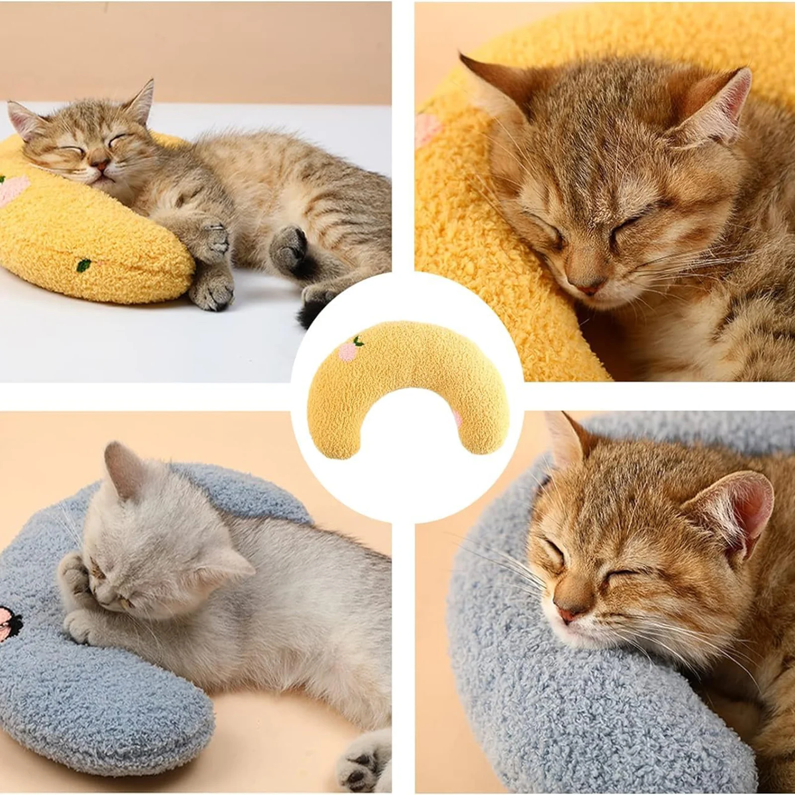 U-Shaped Fluffy Pet Pillow - Soft Plush Comfortable Neck Support for Cats and Dogs Toy Joint Relief Cervical Protection Sleeping