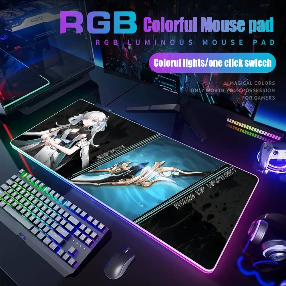 

Коврик для мыши Wuthering Wave Jinhsi Rgb, настольный коврик, подсветка, светодиодный коврик для мыши, игровые аксессуары, настольный коврик, большой коврик для мыши с подсветкой
