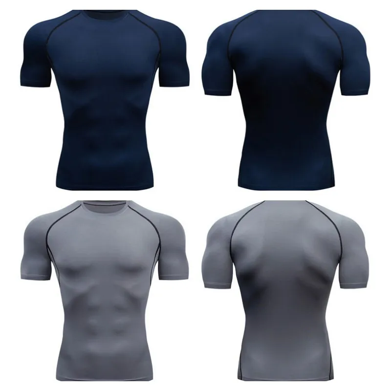 Men's Running T Shirt Black Sport Top Compression Bodybuilding Shirt Short Sleeve Summer Quick Dry Breathable Gym Workout Top