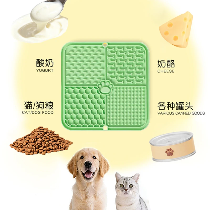 Silicone Lick Mat for Dogs Cats, Strong Suction Cup 4-Zone Multi Textured Slow Feeder Pad, Bath Grooming Distraction Anxiety Relief, BPA Free Dishwasher Safe Pet Feeding Mat