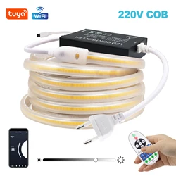 Wysoka jasność 220V COB LED Strip Light Wifi Bluetooth 23key Remote Control EU Plug 288LEDs/m Ściemnialna elastyczna taśma wstążkowa