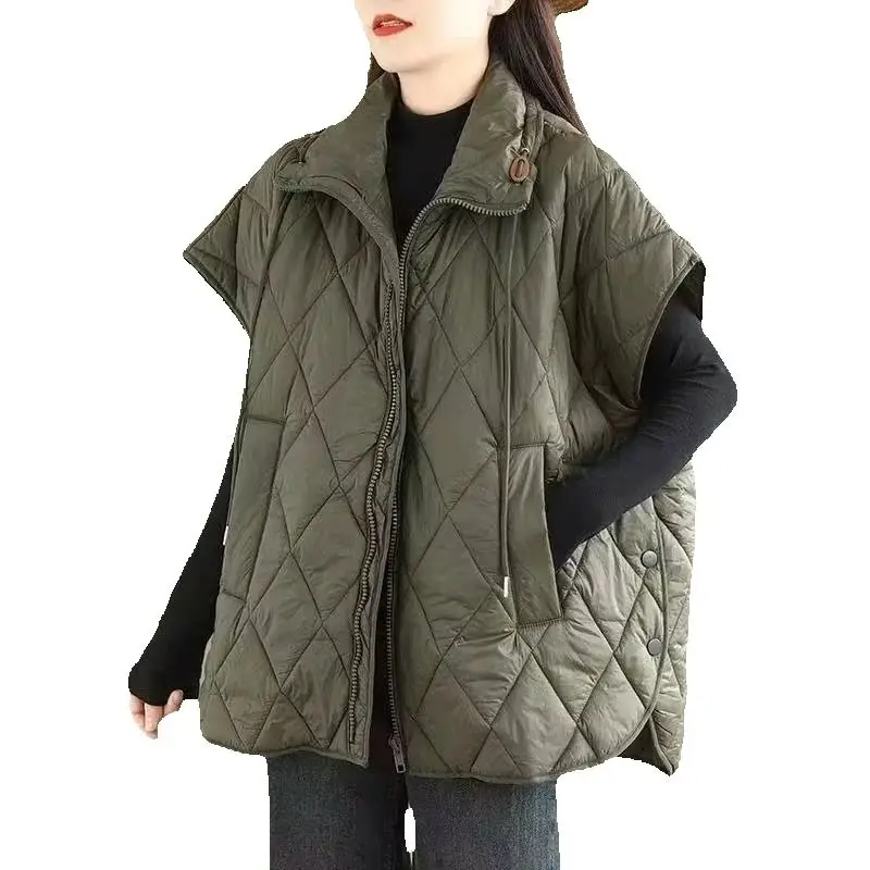 2025 فضفاض موضة المرأة سترة معطف الخريف الشتاء الدافئة سترة قطن الإناث صدرية أبلى جديد سستة سيدة جاكيتات بلا أكمام #2