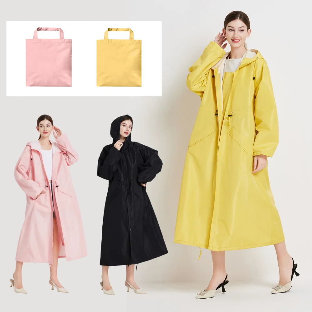 

Womens Long Raincoats Rain Jacket Waterproof Packable Hooded Windbreaker Lightweight Adjustable Waist for Outdoor PU Coating