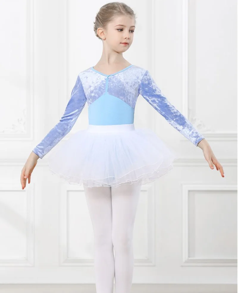 Cheap High Quality Openable Crotch Dance Practice Wear Long Sleeve Kids Girls Child Pink Purple Velvet Ballet Leotards