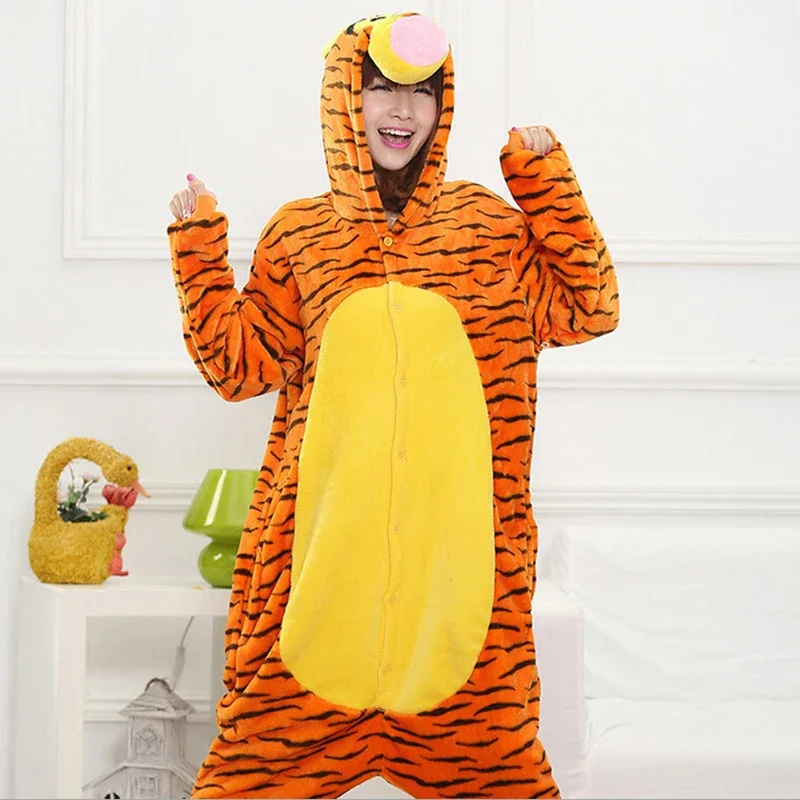 3D Tigger Kigurumi Onesies  Animal Tiger Pajamas Unisex Adult Flannel Hooded Jumpsuits Sleepwear Anime Party Cosplay Pijama