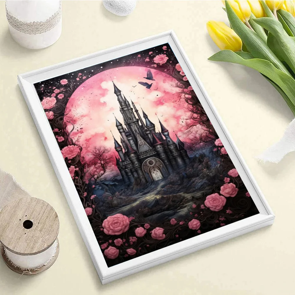 Gothic Retro Pink Flower Castle Posters Prints Butterfly Animal and Plant Landscape Canvas Painting Living Room Home Decoration