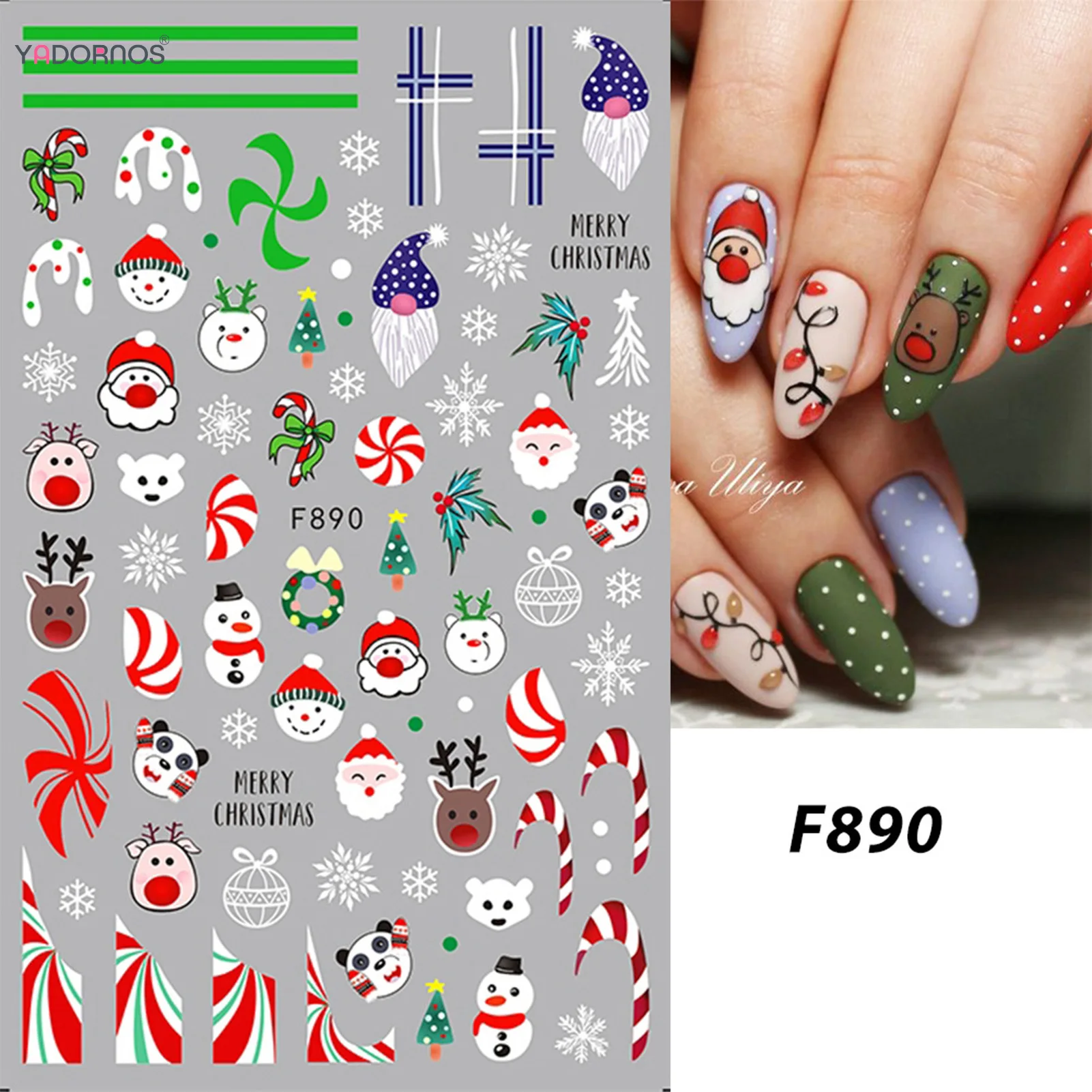 4 Sheets Christmas Nail Stickers Xmas Party Nail Art Decals Adhesive Nail Decals with Deer Snowman Snowflake Santa Claus Designs