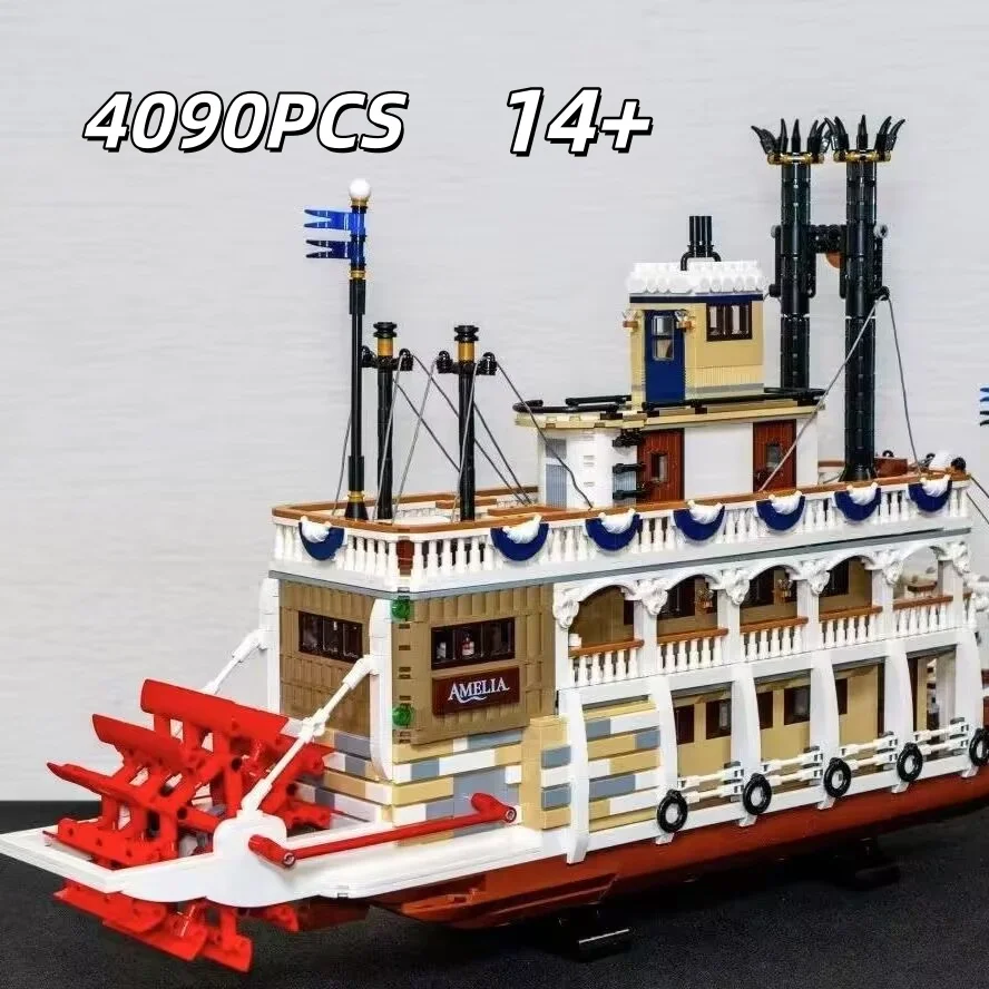2025NEW 4090P 21356 Steam Creative River Steamboat blocs de construction modèle de navire Transport briques jouets cadeau de noël pour enfant adulte