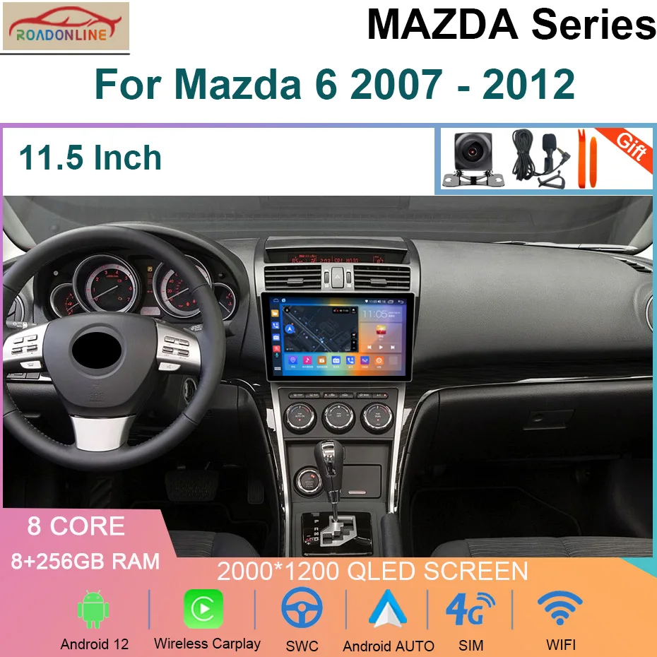 

11.5 Inch 2K Screen 8G+256G Carplay For Mazda 6 2007 - 2012 Car Radio Multimedia Video Player Navigation GPS Android 12 4G WIFI