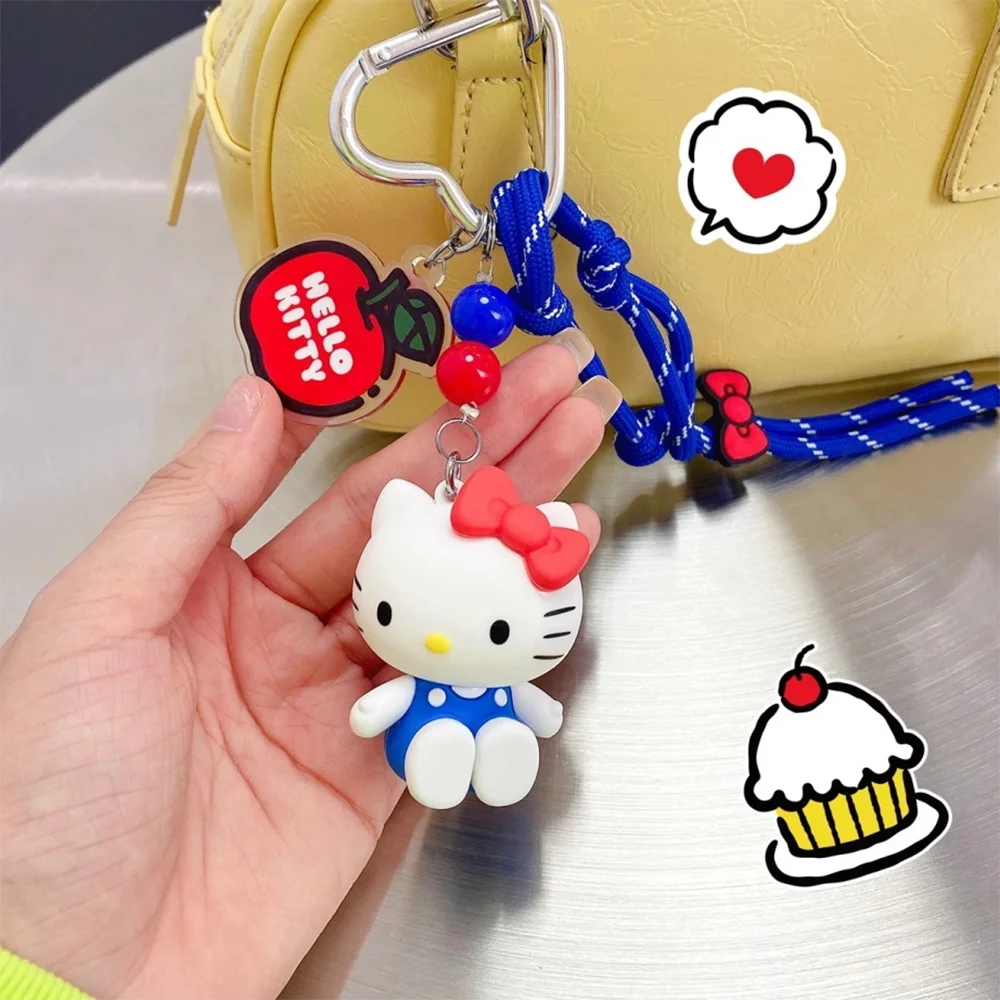 

Оригинальный брелок Sanrio Hello Kitty на ремешке для девочек, украшение для сумки, милый Kt, синий, белый, классическая кукла, ключ от машины, анти-потерянный брелок, подарки