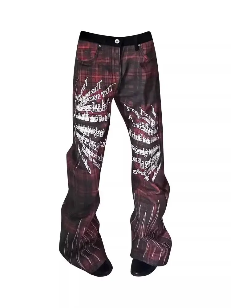 

Американские граффити контрастные тяжелые джинсы с буквами для детей пикантные девушки, нишевые повседневные широкие брюки в пол в стиле ретро