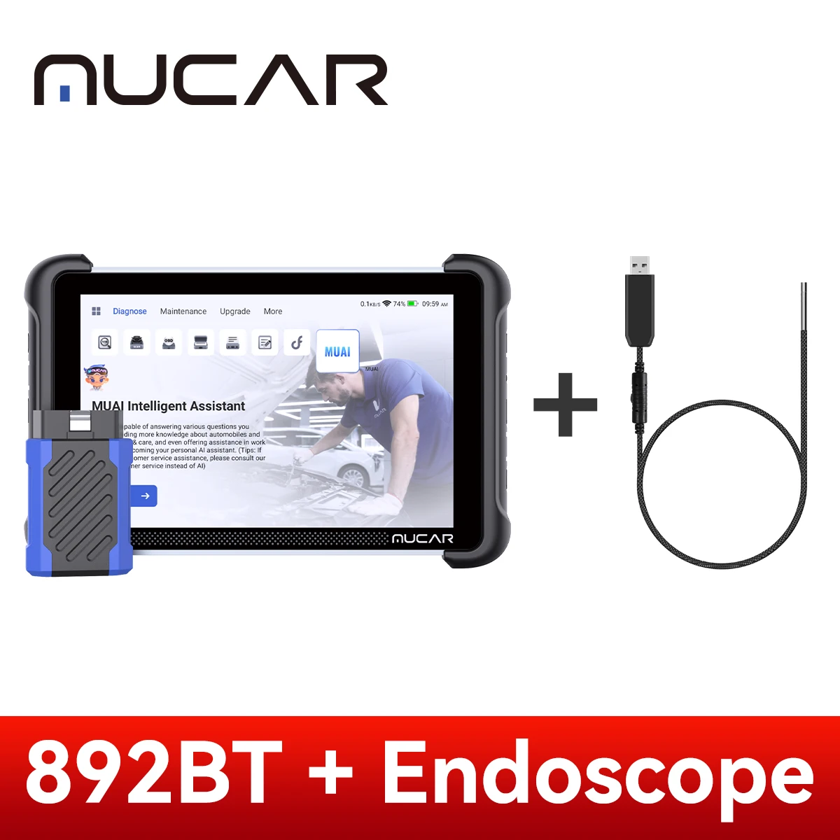 MUCAR 892BT Sleutelprogrammerings- en AI-autodiagnostisch gereedschap, bidirectionele OBD2-scanner, ECU-codering, CANFD DOIP, 35 reset-functies, levenslange gratis toegang.
