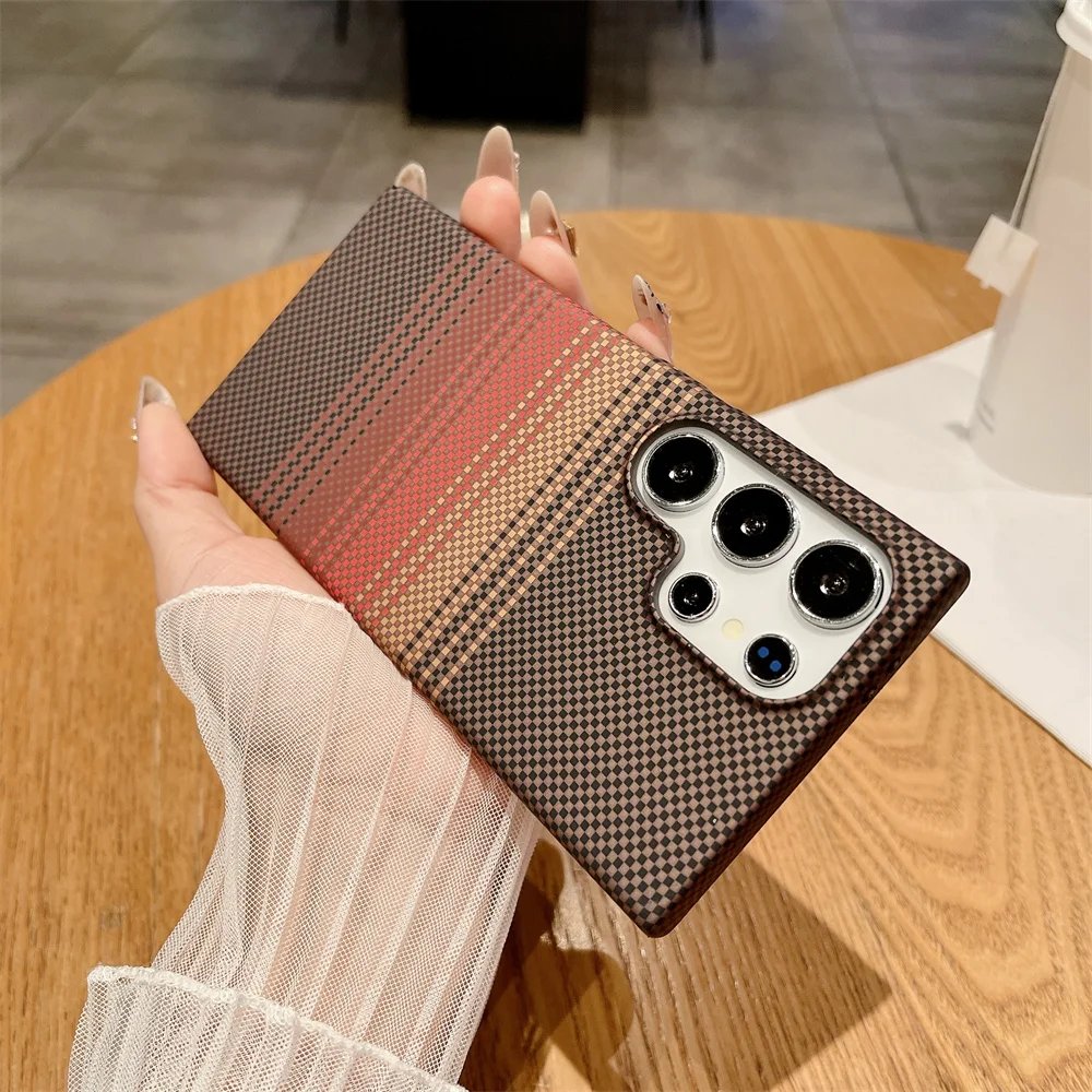 Carbon Fiber Texture Phone Case for Samsung Galaxy S26 S25 S24 S23 Ultra Note 20 Ultra Plus Magnetic Wireless Charge Hard Cover