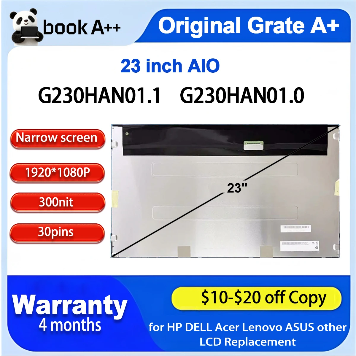 

Original New 23" G230HAN01.1 G230HAN01.0 FHD IPS 60Hz 30Pins LCD Screen Display For All-in-one Machines