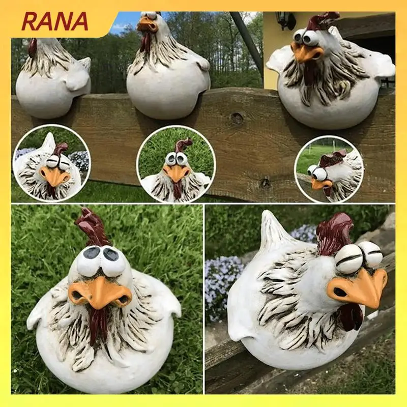 3 Piece Chicken Sitting On Fence Decor Garden Statues Art Sculptures Farm Patio Resin For Fences Rooster Statues Wall Art Yard