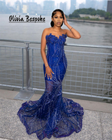 Luxury Blue Prom Dresses 2025 Sweetheart Sequin Beads Mermaid Party Gowns For Black Girls Maxi vestidos de graduación Customized