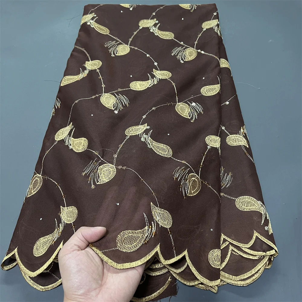 

2025New African Nigerian Embroidered Lace Tulle Fabric Guipure Sequins Luxury Wedding Dress Bridal Gown Premium Net Cloth 5Yards