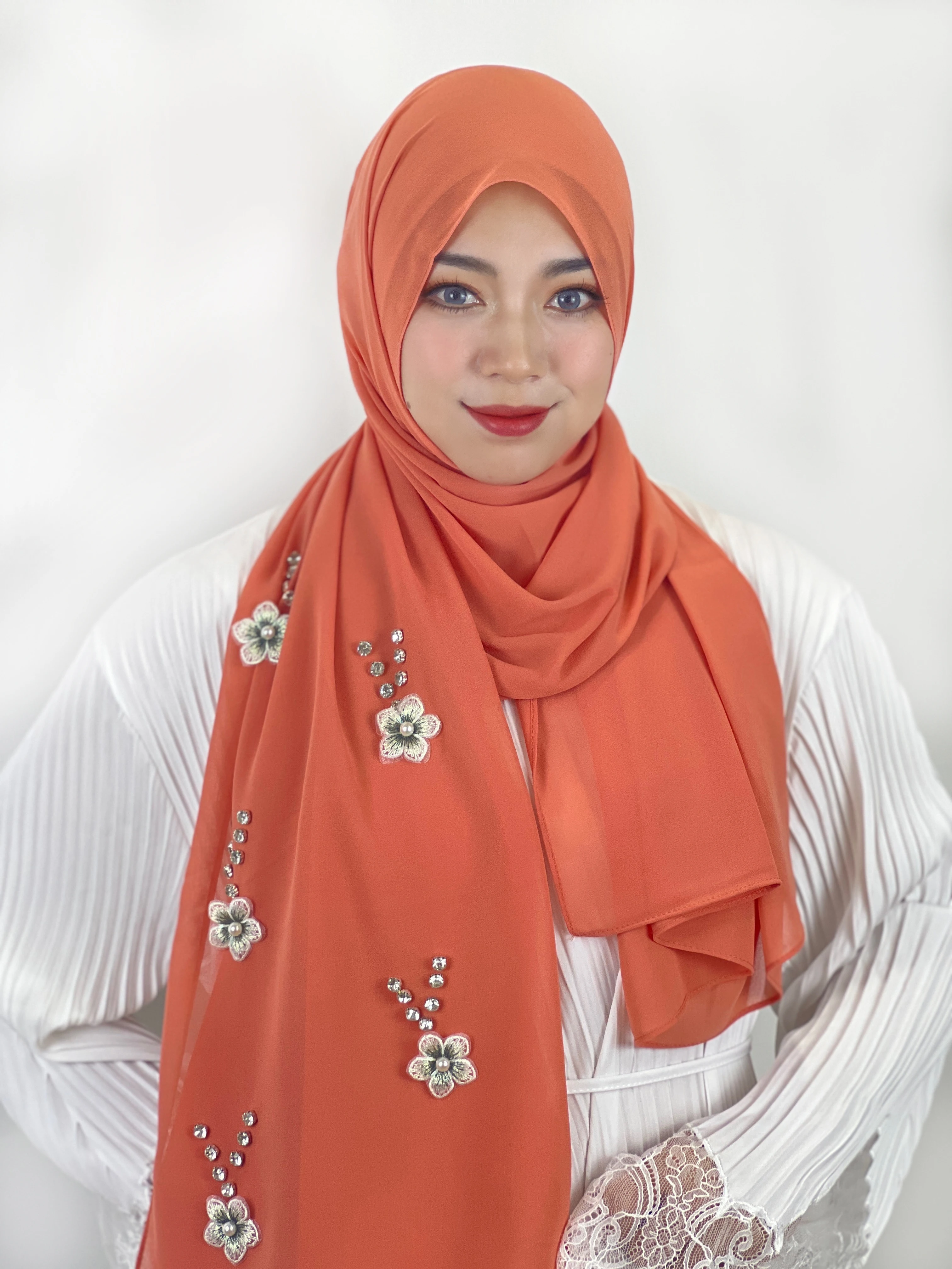 Jilbab warna-warni baru syal kepala sifon bermanik bunga Trekking musim semi gadis manis tabir surya keren berbagai warna