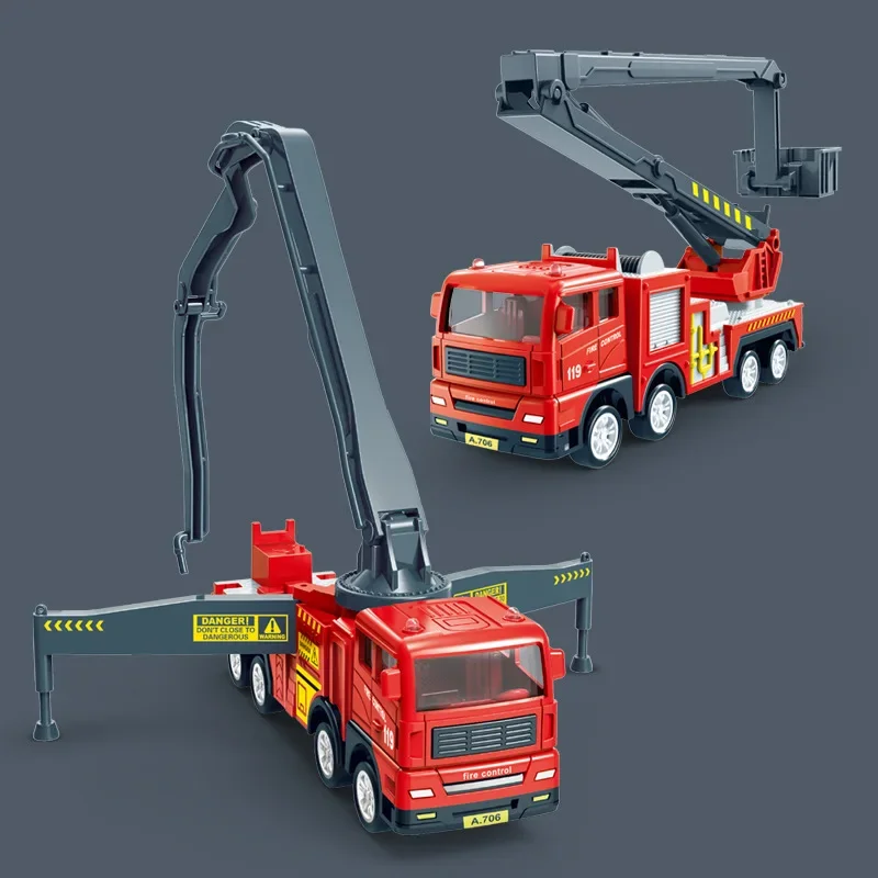 

HOT SALE Inertia Folding Fire Truck Water Jet Truck Long Ladder Rescue Ladder Sliding Model Children's Toys Birthday Gift