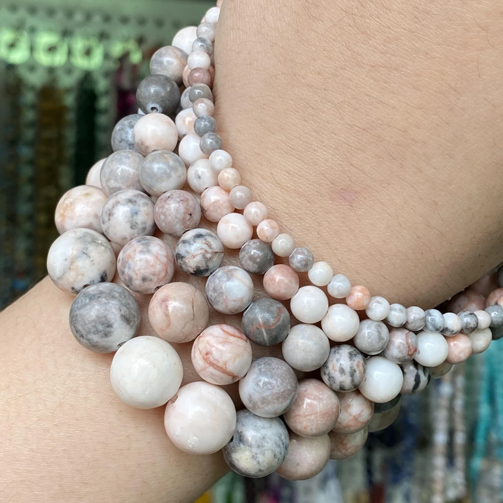 Natural Pink Zebra Jasper Round Stone Beads 4/6/8/10/12mm Loose Beads for Jewelry Making Bracelet DIY Necklace Accessories 15\'\'