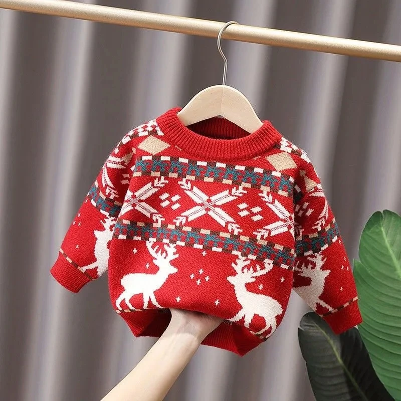 Girls and Boy Sweater Christmas Sweater Girls Thickened Warm Pullover Knit Sweater Children\'s Baby Sweater