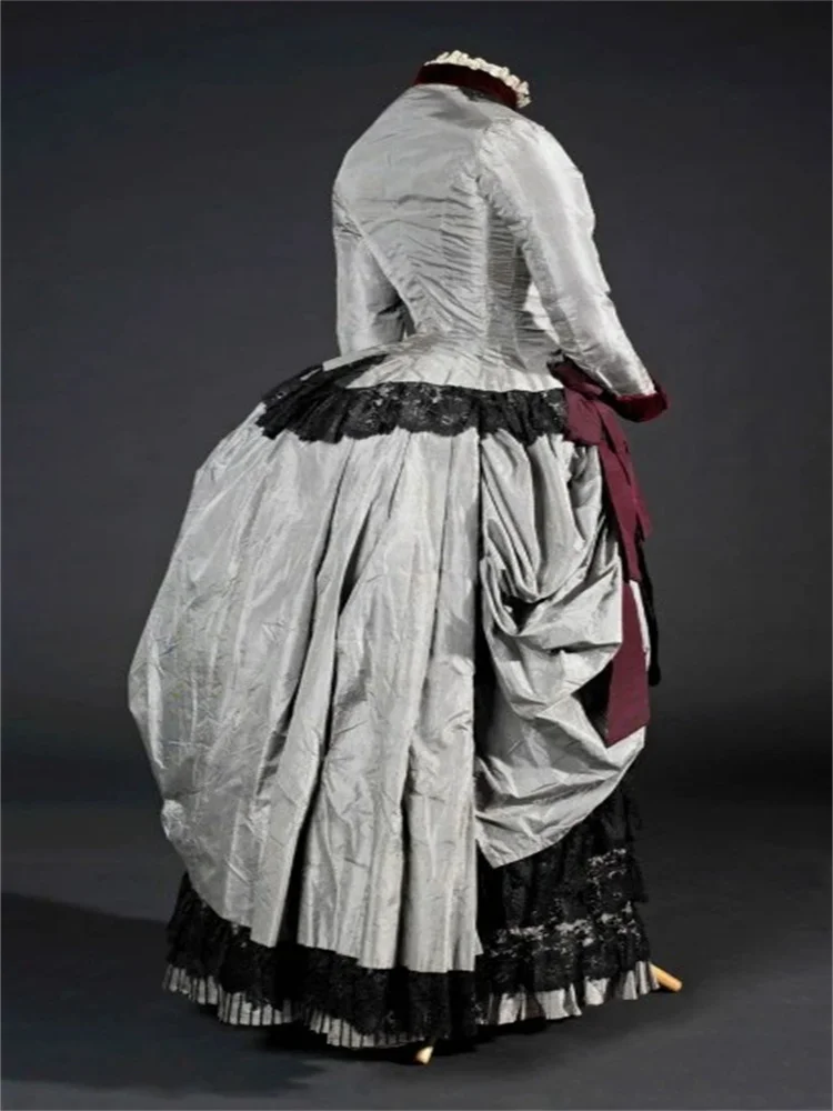 

1885s Victorian Gothic Prom Corset Bustle Dresses Historical Edwardian Southern Civil War Day Royal Court Ball Gown