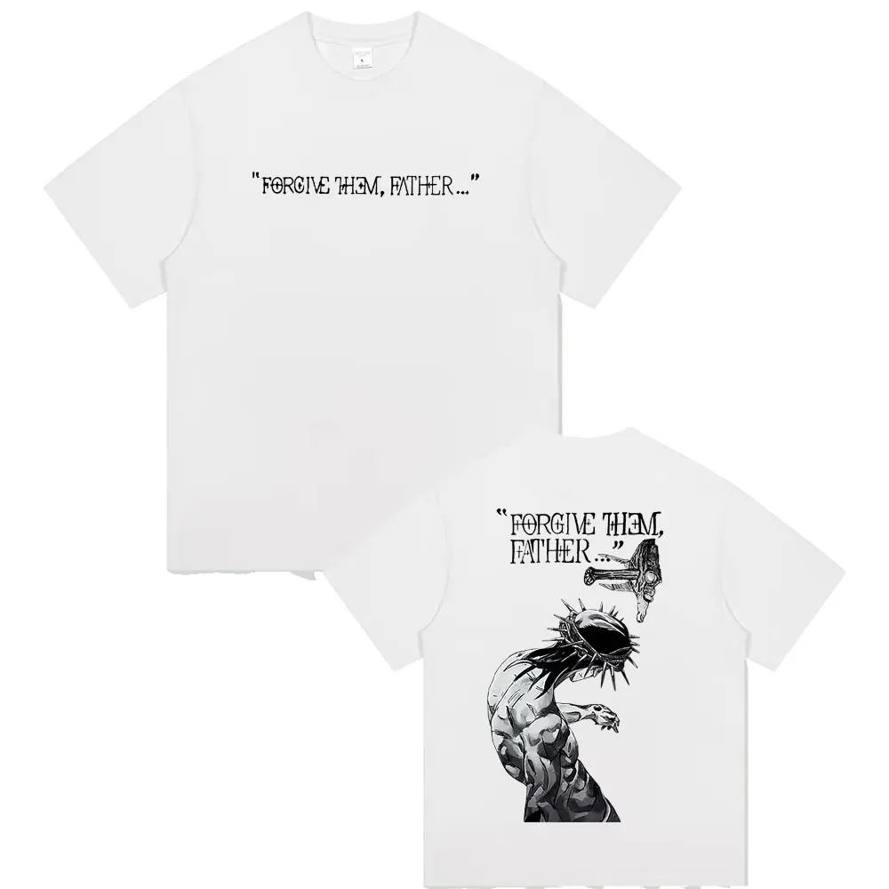 Christian Religious Jesus Forgive Them Father T-shirt Summer Men Gothic Rock Oversized Streetwear Male Casual Coton Tshirt
