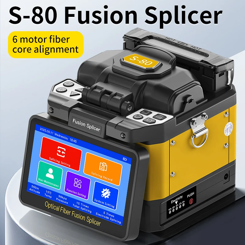 Touch Screen Fiber Optic Fusion Splicer S-80/A-80S/FS-60E/A-88S Six Motor SM/MM Optical Fiber Core Welding Machine Multilingual