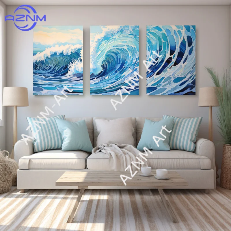 1/3-teiliges Ozeanwellen-Triptychon: Küsten-Chic Leinwand-Wandkunst-Set