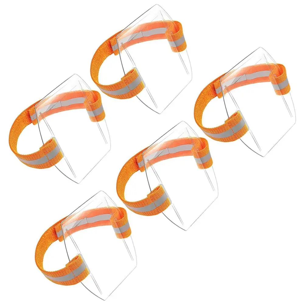 

5pcs Arm Badge Holder Id Sleeves Adjustable PVC Transparent Card Band Patch Orange Work Security Display Name Tag Accessory