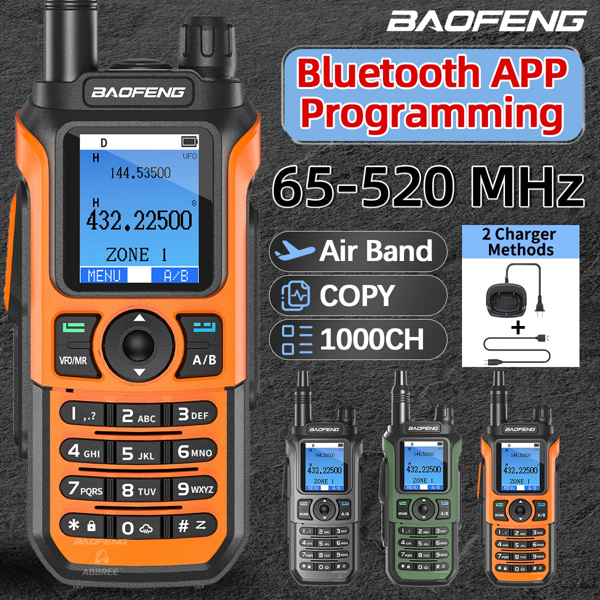 Baofeng UV-21 PRO Walkie Talkie multibanda 1000CH AM FM Bluetooth programación NOAA VOX copia inalámbrica frecuencia V3 Radio bidireccional