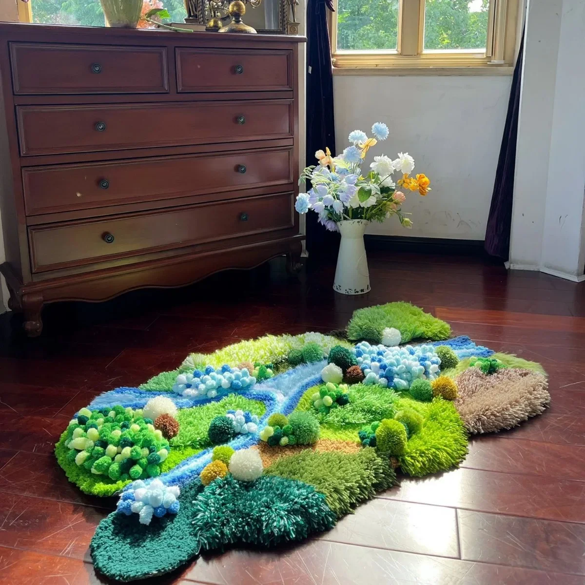 Ins style, rustic moss carpet, DIY material package, bedroom, living room, bedside sofa, green plush blanket