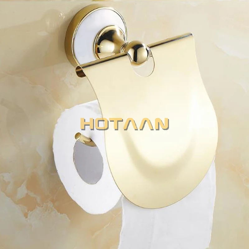 ., Set di accessori per il bagno in acciaio inossidabile, gancio per accappatoio, porta carta, portasciugamani, Set da bagno in oro, HT-817800G-T
