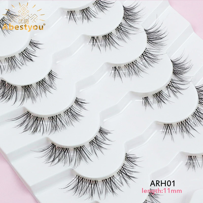 Abestyou Offical 7Pair 12mm Short Brown Coffee Color False EyeLashes Natural Long Wispy Invisible Band Full Strip 3d Mink Lashes