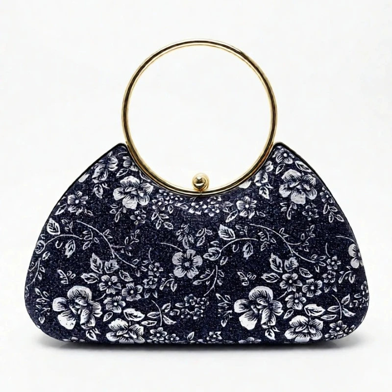 

Frosted Black Evening Bag Fashion Pattern Women's Bag Cocktail Dress Printed Shiny Handbag Silver Clutch with Shoulder Straps